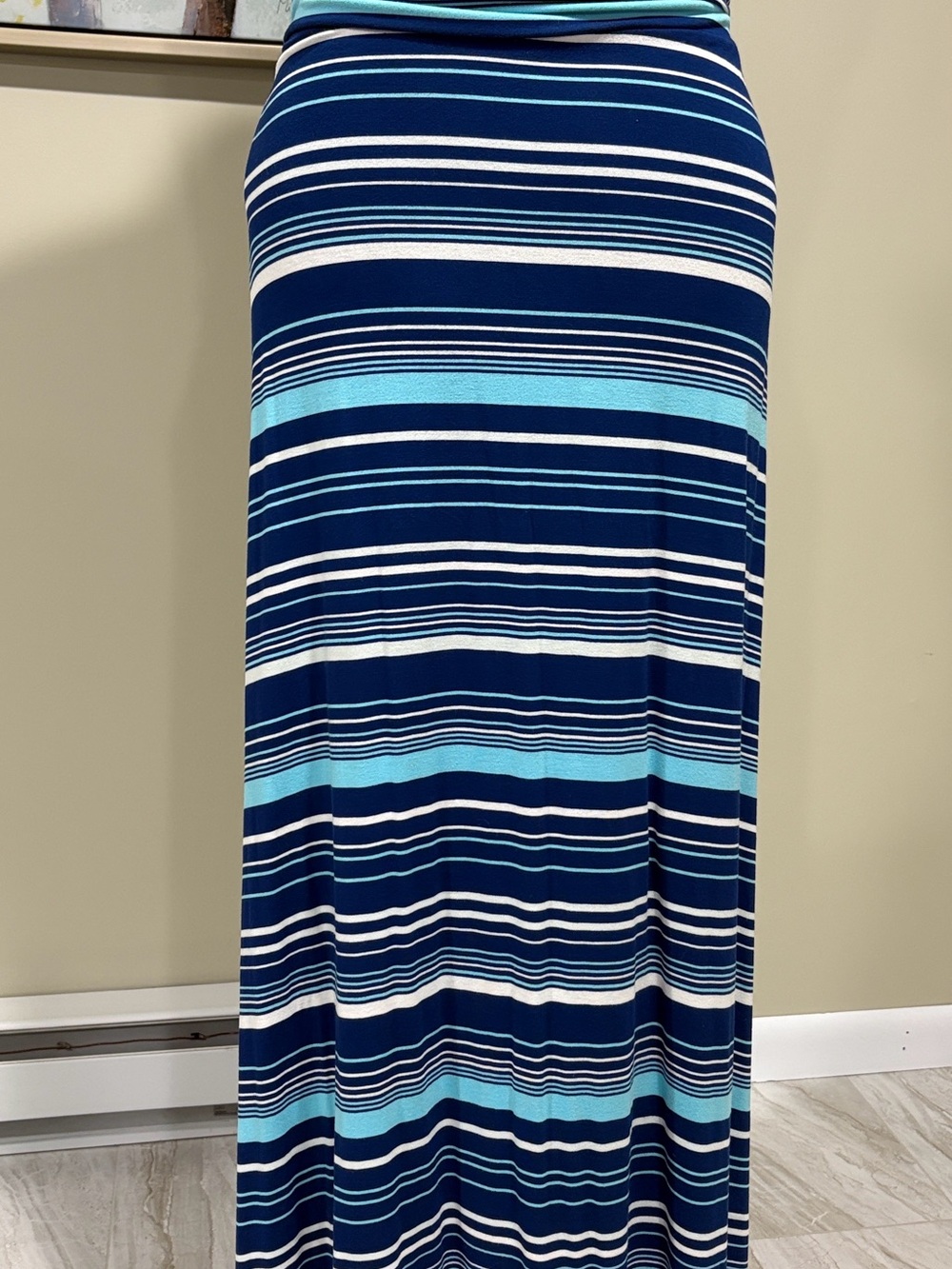 Merona Navy, White and Light Blue Striped Maxi Skirt